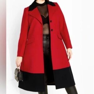 City Chic Arabella Coat Red/Black Size 12